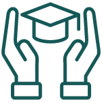 Icon of hands surrounding a graduation cap